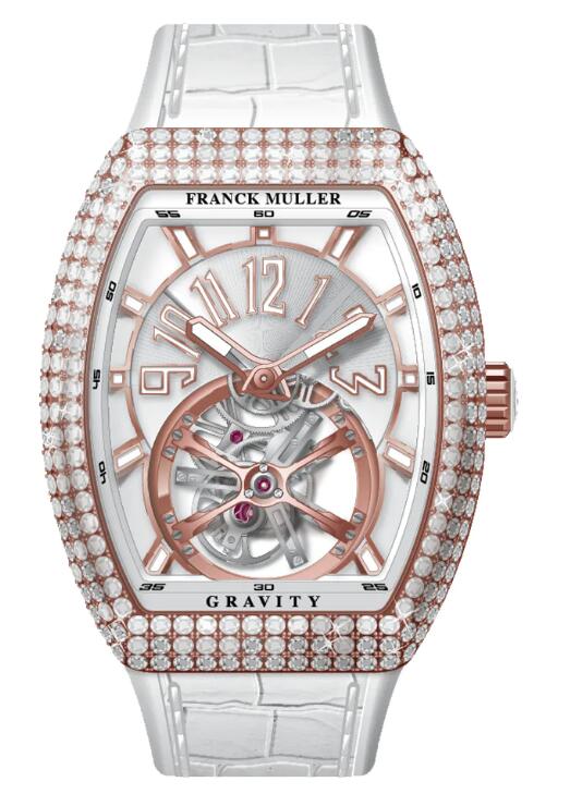 Best FRANCK MULLER Vanguard Gravity Tourbillon Rose Gold White Diamonds - White V 41 T GRAVITY CS D (BC) (5N) (BLC BLC 5N) Replica Watch